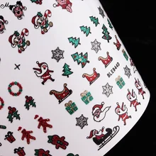Monja 12 стилей/лист Рождественский дизайн ногтей переводная наклейка подарок Санта-Клауса 3D узор блестящие самоклеющиеся наклейки маникюр декор