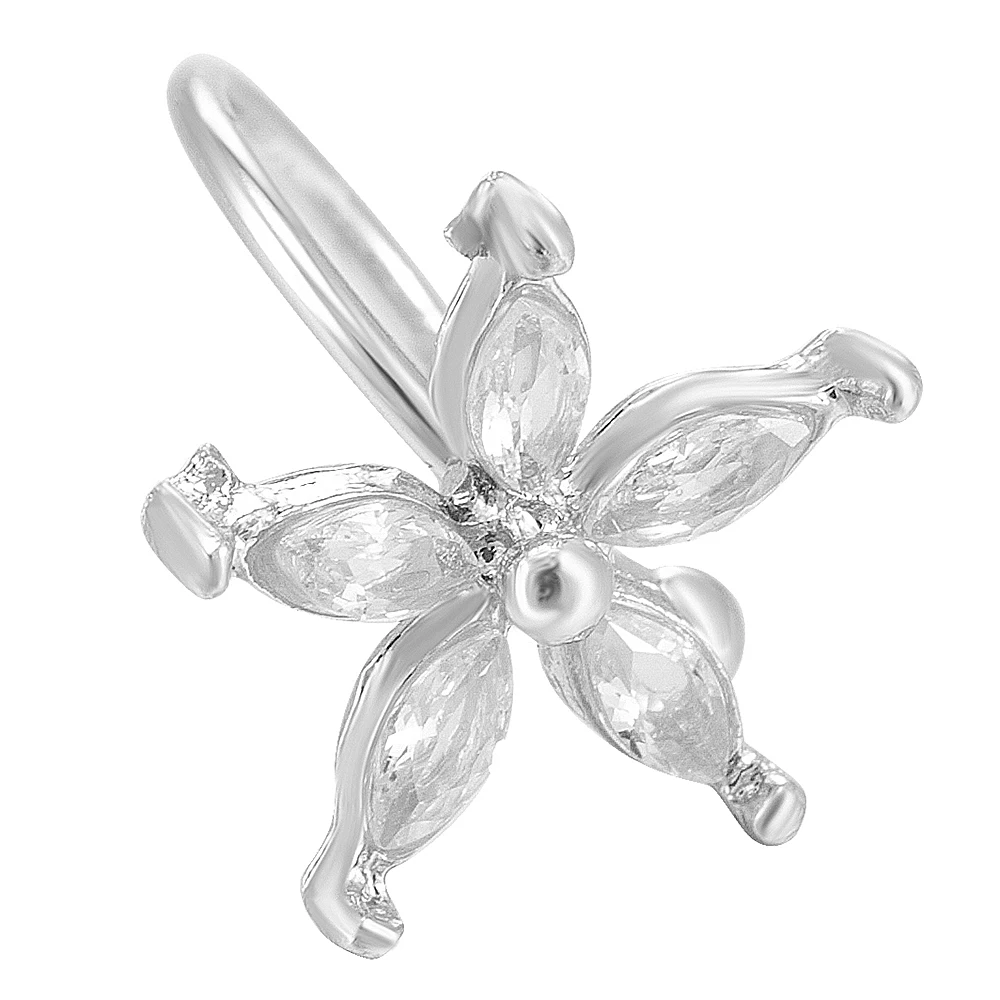 Красивая кристальная Золотая Серебряная Ушная манжета с цветком, серьги-клипсы, ювелирные изделия