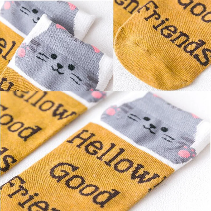 Японские носки Kawaii, 5 пара/лот, женские носки Harajuku с милыми буквами, медведь, кошка, носки с животными, зимние короткие, высокое качество, 20