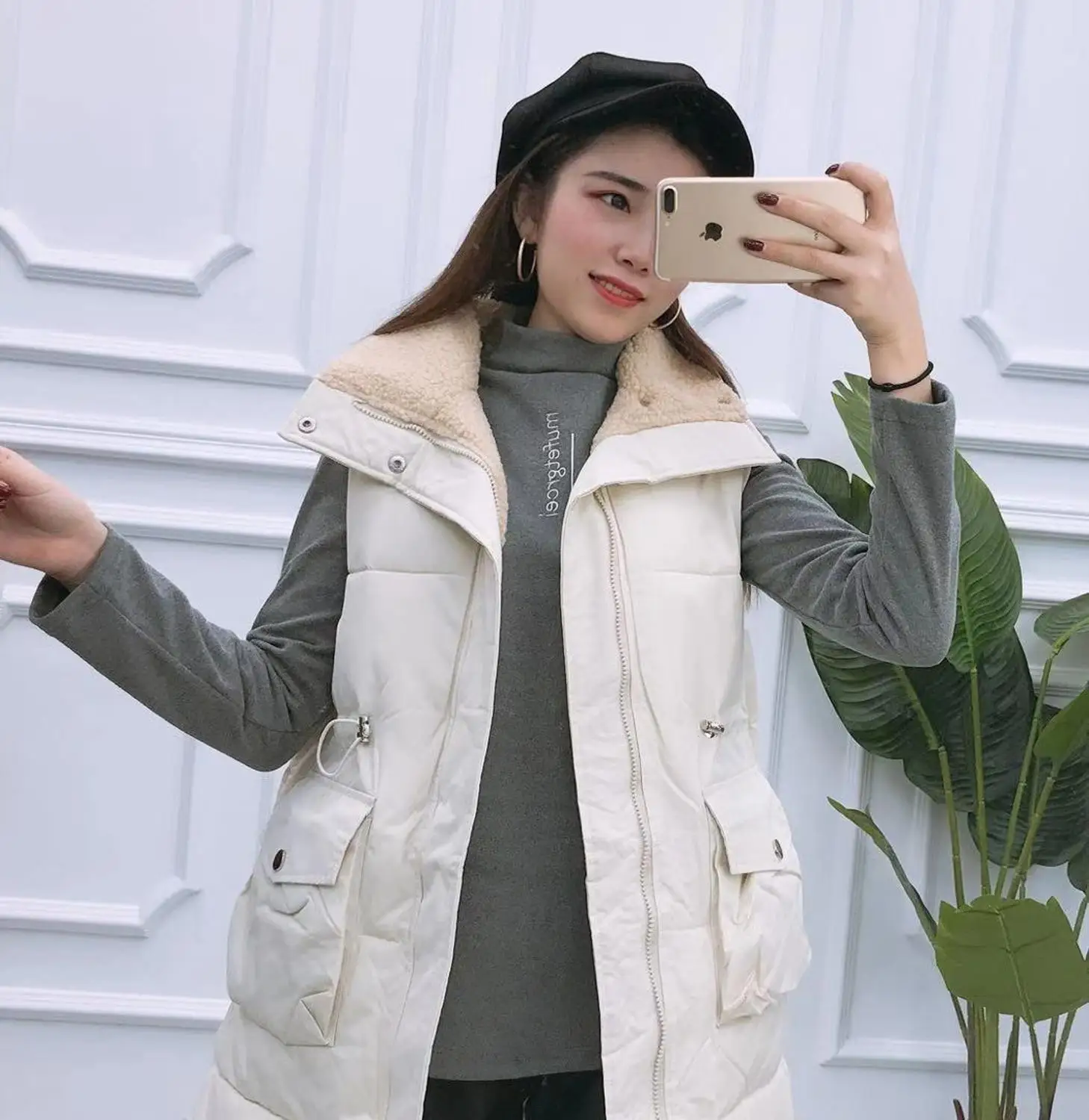 beige vest Зимний Длинный жилет без рукавов, пальто для женщин, теплый флис, тонкая хлопковая стеганая куртка, жилеты, корейская мода, куртка на молнии, женский жилет - Цвет: beige vest