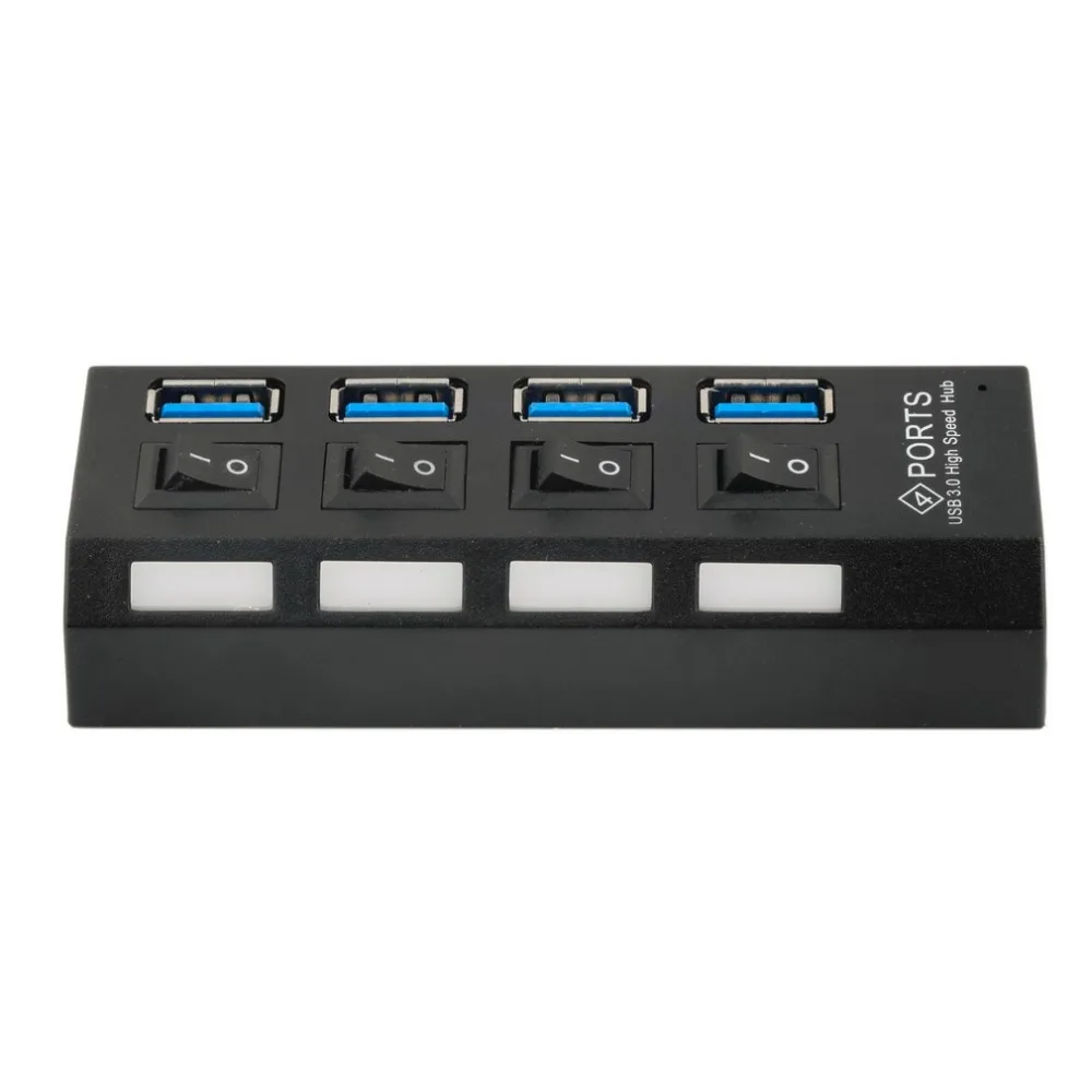 USB 3,0 концентратор 4 порта Супер скорость 5 Гбит/с 4-портовый USB 3,0 концентратор с переключателем ВКЛ/ВЫКЛ для Windows Mac OS Linux PC ноутбук черный