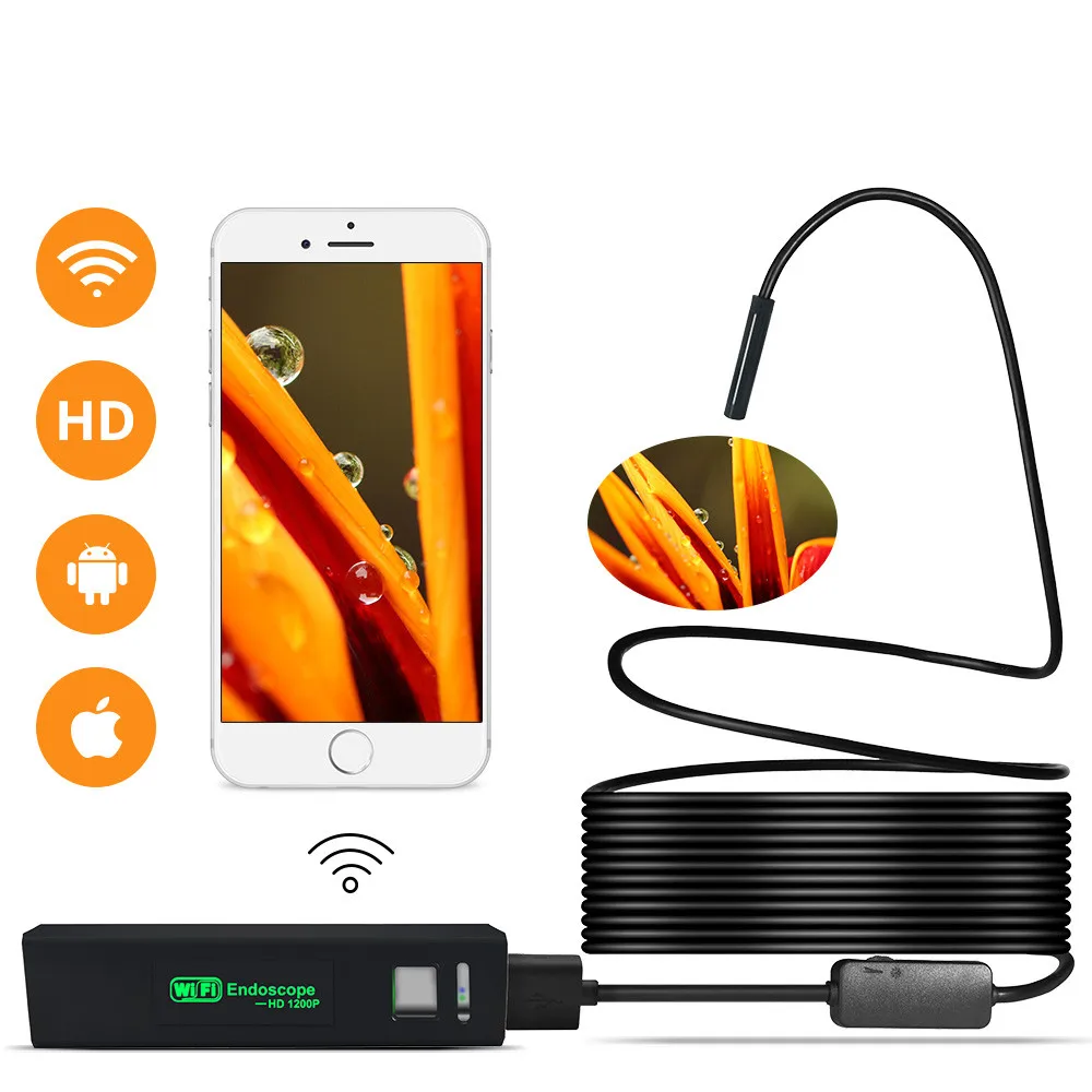 Wi-Fi эндоскоп бороскоп HD 1200P Мини водонепроницаемая камера 8 светодиодов для