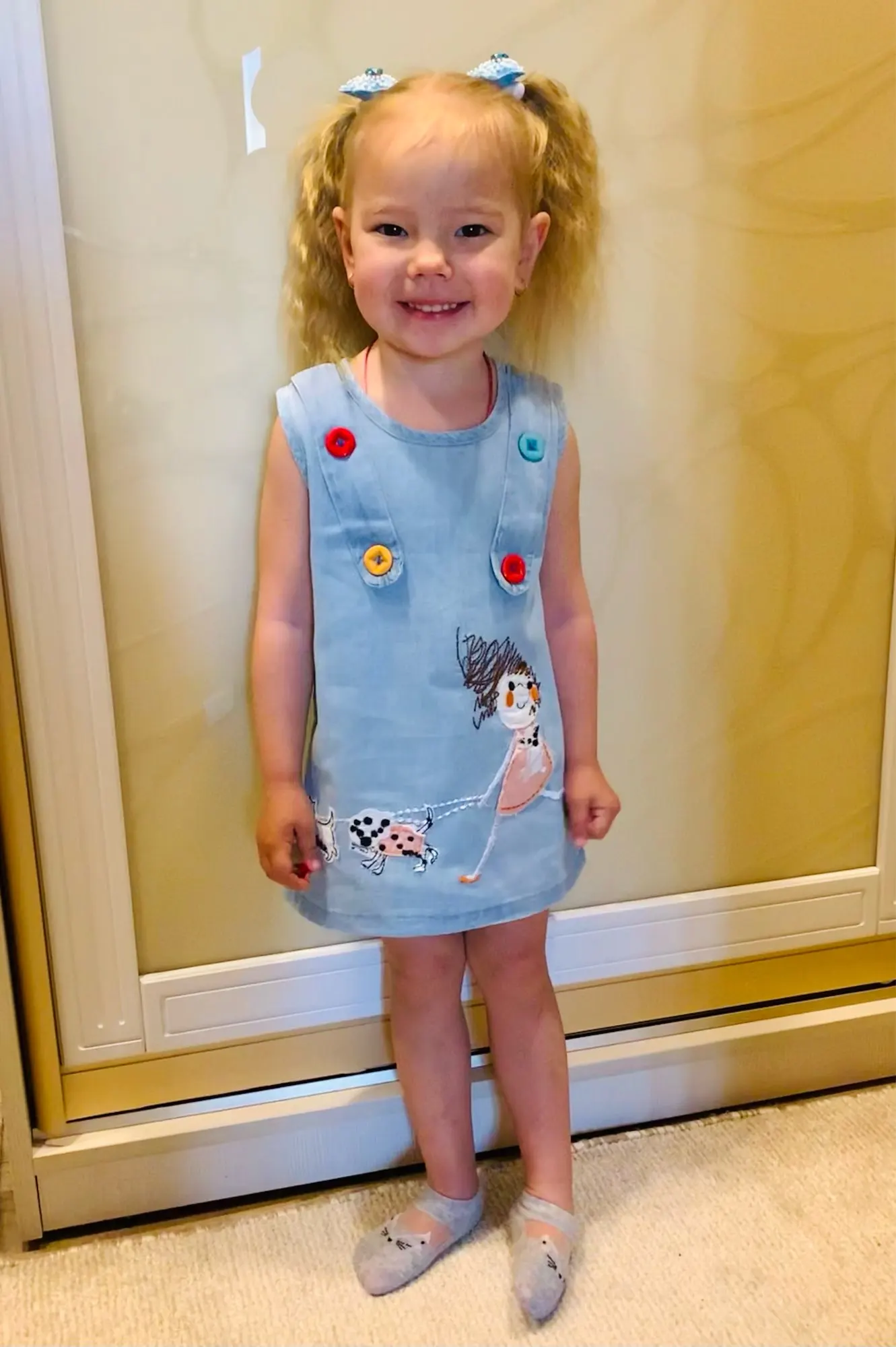 Summer New 2 3 4 6 8 10 Years Embroidery Cartoon Dog Tank Vest Dresses With Button O-Neck Cotton Baby Kids Girl Denim Dress