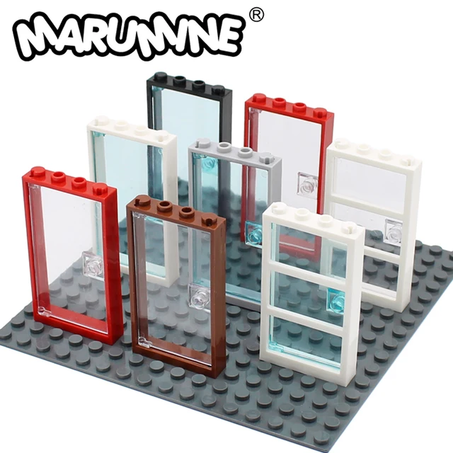 Marumine 60616 Window Door Frame 1x4x6 Building Blocks 60596 MOC Parts with Glass Toys For Children House City Compatible Brick 1