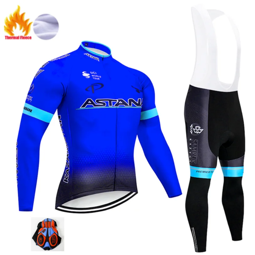 Fleece set Астана про Команда Мужские Зимние флисовые Топы теплые полярные езда Джерси набор куртка одежда Джерси - Цвет: Fleece set