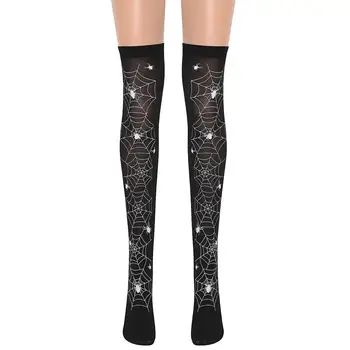

MISSKY Women Knee Stockings Halloween Spider Web Pattern Masquerade Costume Socks For Female New
