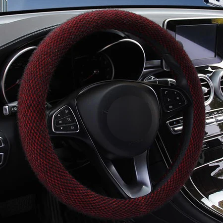 Black Red Зимняя крышка рулевого колеса автомобиля плюшевые мягкие теплые осенние Funda Volante Stuurhoes Оплетка на руль авто Стайлинг - Название цвета: Black Red