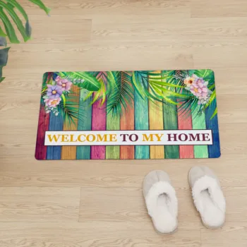 

Creative Welcome Home Floor Mat PVC Entrance Door Mat Non-slip Kitchen Carpet Leather Easy To Clean Modern Home Decoration Rug