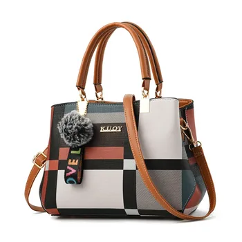 

New Casual Plaid Shoulder Bag Fashion Stitching Wild Messenger Brand Female Totes Crossbody Bags Women Leather Handbags