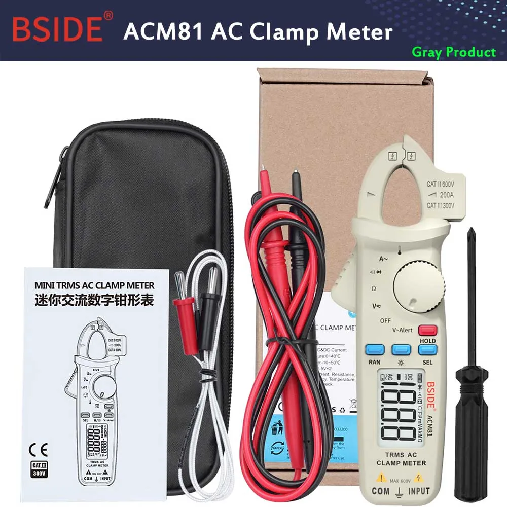 ACM81-Gray BSIDE ACM81 Токоизмерительные клещи, точность 1 мА, автоматический цифровой мультиметр, ток, постоянный ток, переменное напряжение, Диод NCV, тестер температуры - Цвет: ACM81-Gray