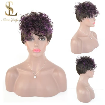 

Shinelady Brazilian Human Hair Wigs Purple And Black Highlight Short Human Hair Women Wigs 8Inch Full Machine Made Remy Hair Wig