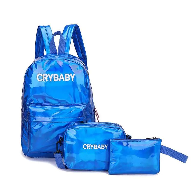 Стиль, женский рюкзак, три части, лазерная многофункциональная сумка, Женский PU модный рюкзак для студентов, многофункциональный рюкзак - Цвет: Blue