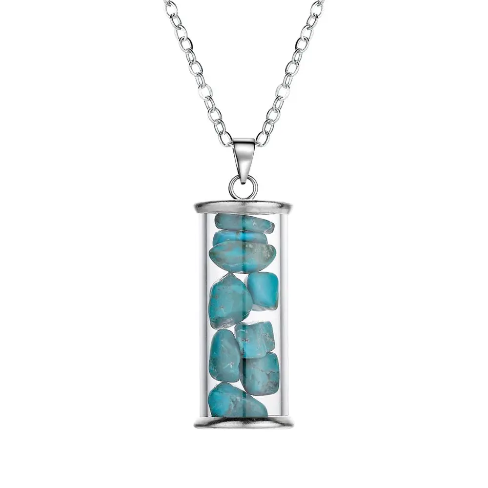 Turquoise Chain ASHMITA натуральный сырой рухнул Wicca чип камень бутылки желаний кулон ожерелье набор Исцеление Рейки энергии заряженный womenlove друг - Окраска металла: Turquoise Chain