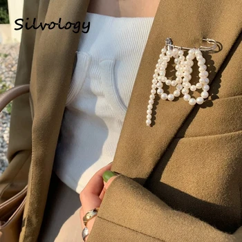 

Silvology Shell Pearl Pin Tassel Brooches 925 Sterling Silver Bohemia Luxury Brooches for Women Wedding Party Banquet Jewelry