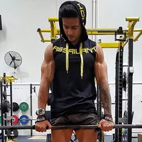 Hommes débardeurs vêtements de sport Fitness sweat à capuche sans manches gilets coton Singlets hommes Joggers gilet musculation vêtements de sport 5