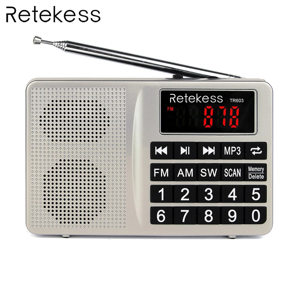 Портативный радио FM/AM/SW RETEKESS TR603 Поддержка Micro SD карты USB драйвер AUX вход MP3 плеер