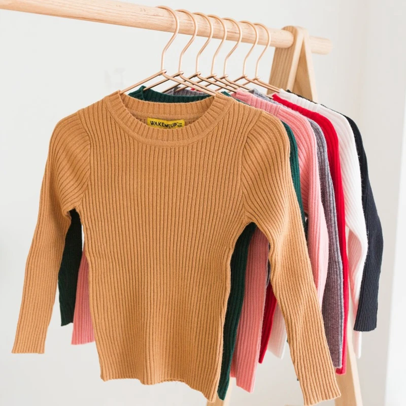 

2019 Children Knit Sweaters O-neck Baby Sweaters Knit Girls Fitted Ribbed Sweater