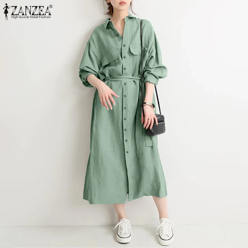 ZANZEA-Chaqueta de punto con solapa para mujer, fosa larga de otoño para oficina, abrigo liso para mujer, prendas de vestir de una sola botonadura, vacaciones, abrigo holgado de talla grande
