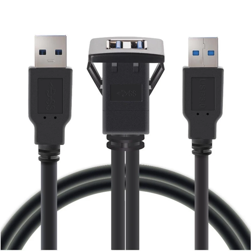 1 м двойной USB 3,0 A штекер к USB 3,0 A женский автомобильный панельный флеш-удлинитель