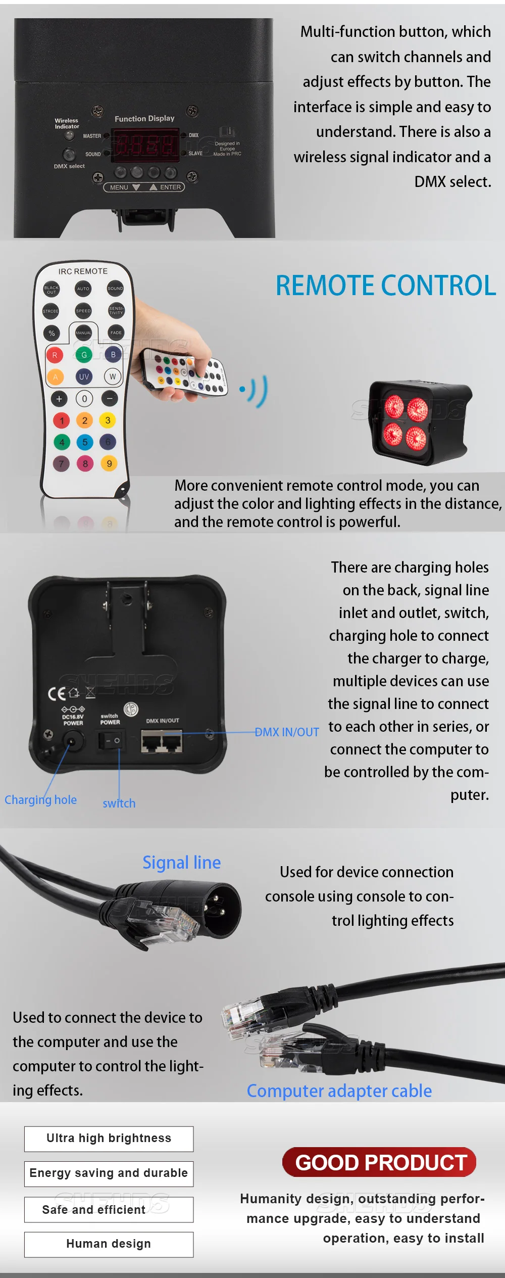 Мини пульт дистанционного управления Par Светильник 4x18 Вт RGBWA+ UV Wifi светодиодный светильник перезаряжаемый легко носить с собой DJ Дискотека Свадебный сценический светильник