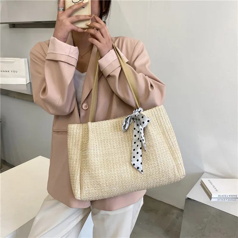 Fashion Women Summer Straw Large Tote Bag Beach Casual Shoulder Bag Handbag Lady Daily Basket Storage Shopping bag