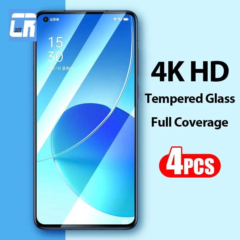 

4pcs Full Cover Tempered Glass for OPPO A91 A16 A15 A53S A95 A94 A35 A54 A74 A33 Screen Protector for Realme Narzo 30 20a Pro