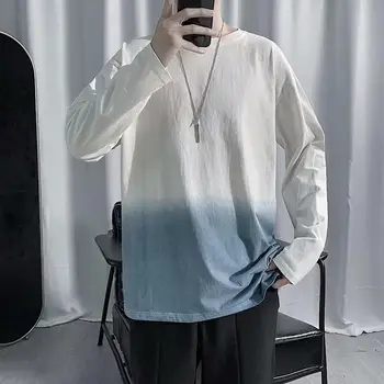 

Mens Casual Long Sleeved Shirt Fashion Men Gradient Long Sleeve Round Neck Breathable Loose T-shirt Blouse