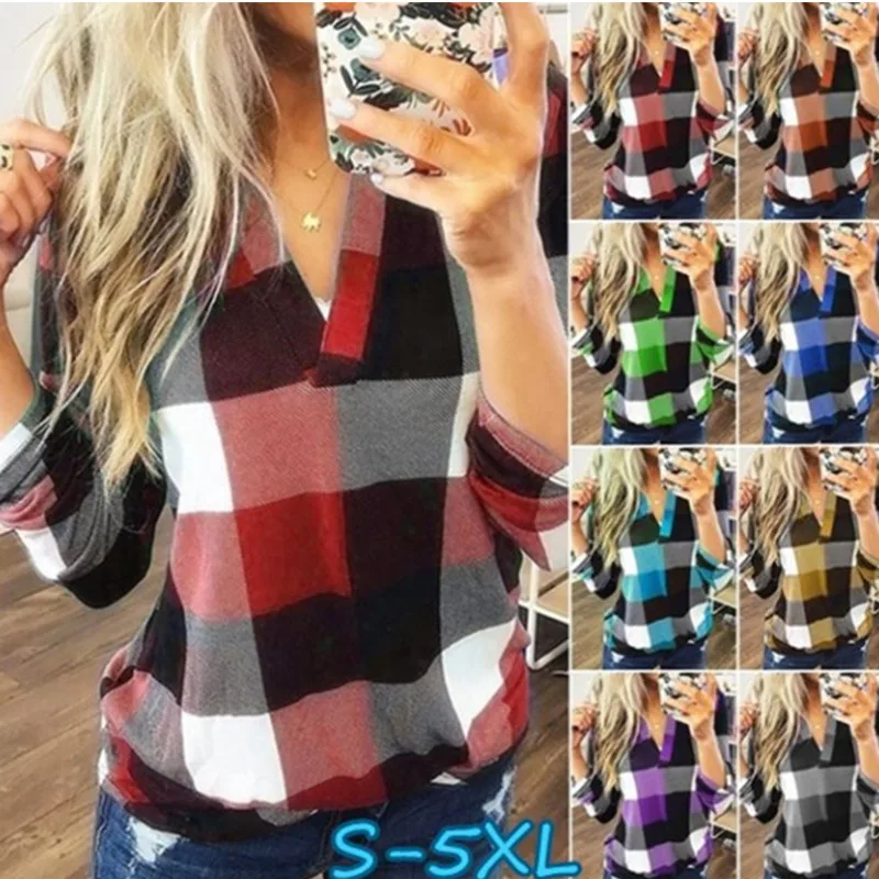 2022 Women Shirts Autumn Casual Plaid Shirt For Women Tops And Blouses Long Sleeve Red Ladies Plaid Shirts