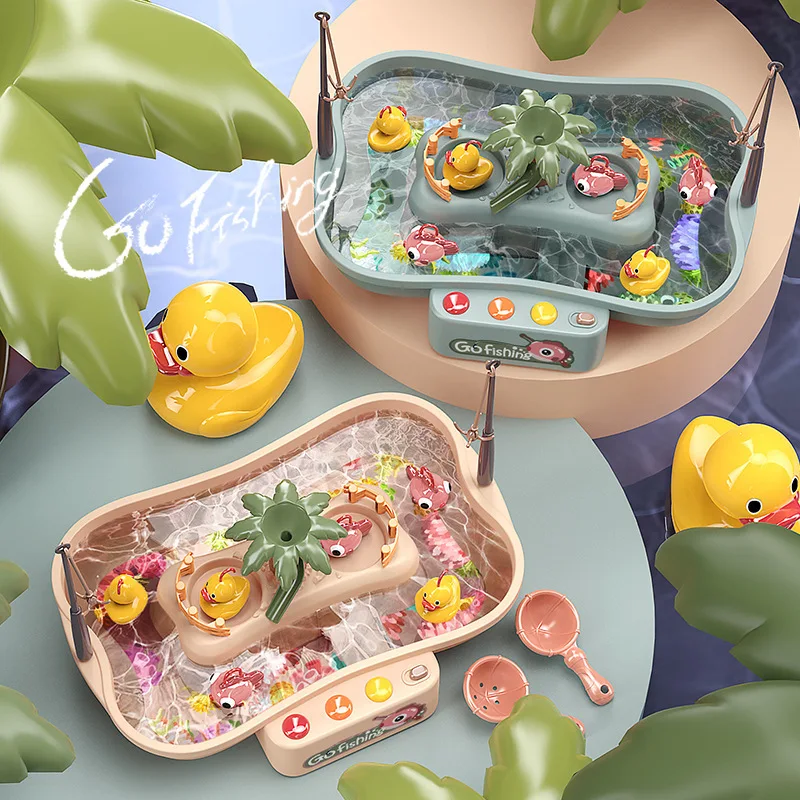 Juguete magnético de pesca con música para niños, plataforma de pesca eléctrica, pato, agua, regalo, 2021