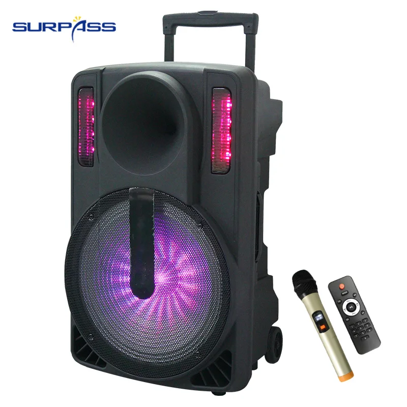 

Powered Big Speaker 15 inch Subwoofer 5 inch Treble Big Speaker With Colorful Flashing Light to the Rythm