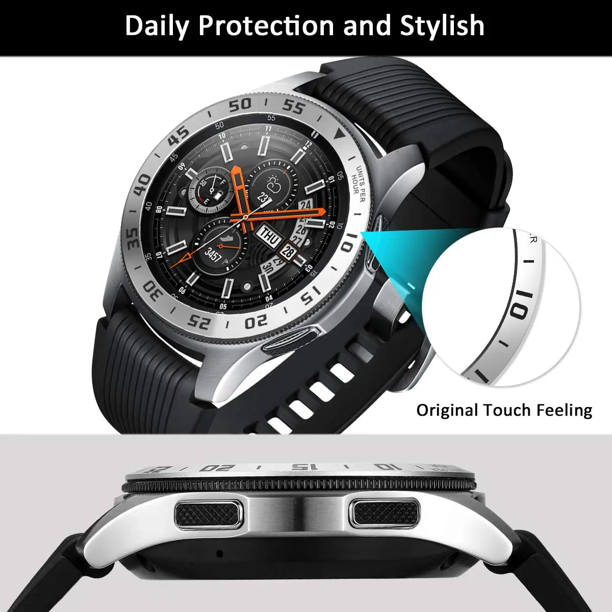 Anneau de lunette pour Samsung Galaxy Watch, 46mm, couvercle adhésif, anti-rayures, protection en acier inoxydable, accessoires pour Samsung Gear S3