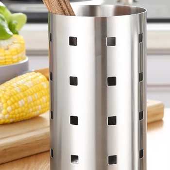 

Thick Stainless Steel Square Hole Tableware Cage Chopsticks Tube Storage, Brush Holder,Kitchen Caddy,Utensil Holder--L