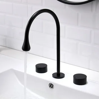 

Beiluode Black Brass Bathroom Basin Mixer Tap Antique Brass Sink Faucet Dual Handles Three Pcs Hot and Cold Basin Faucet FT1009