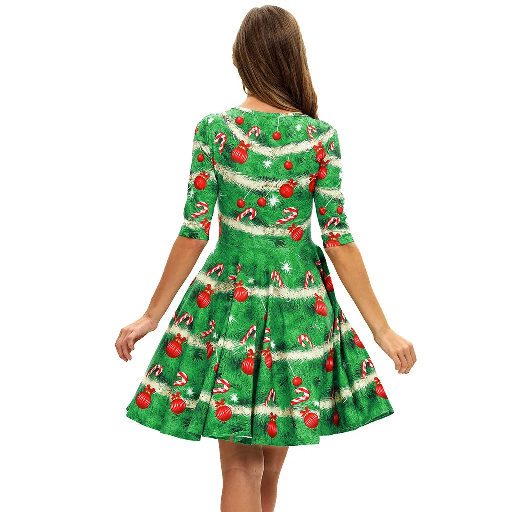 Одинаковое рождественское платье с 3D Цифровым рисунком для родителей и детей-подростков, одежда для всей семьи модное праздничное платье принцессы C840