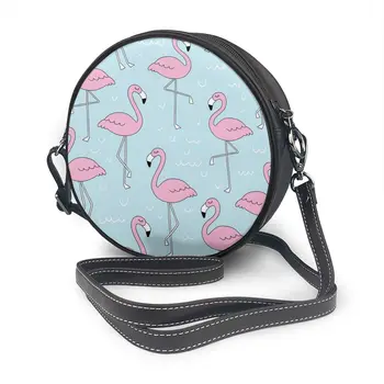 

Round Shoulder Bag Pink Flamingo Pattern Bag Small Women 2020 Summer Messenger Crossbody Bags
