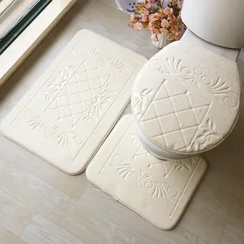 

3Pcs/Set Bathroom Bath Mat Set Toilet Rugs Flannel Anti Slip Shower Carpets Set Home Toilet Lid Cover Shower Room Rug Floor Mats