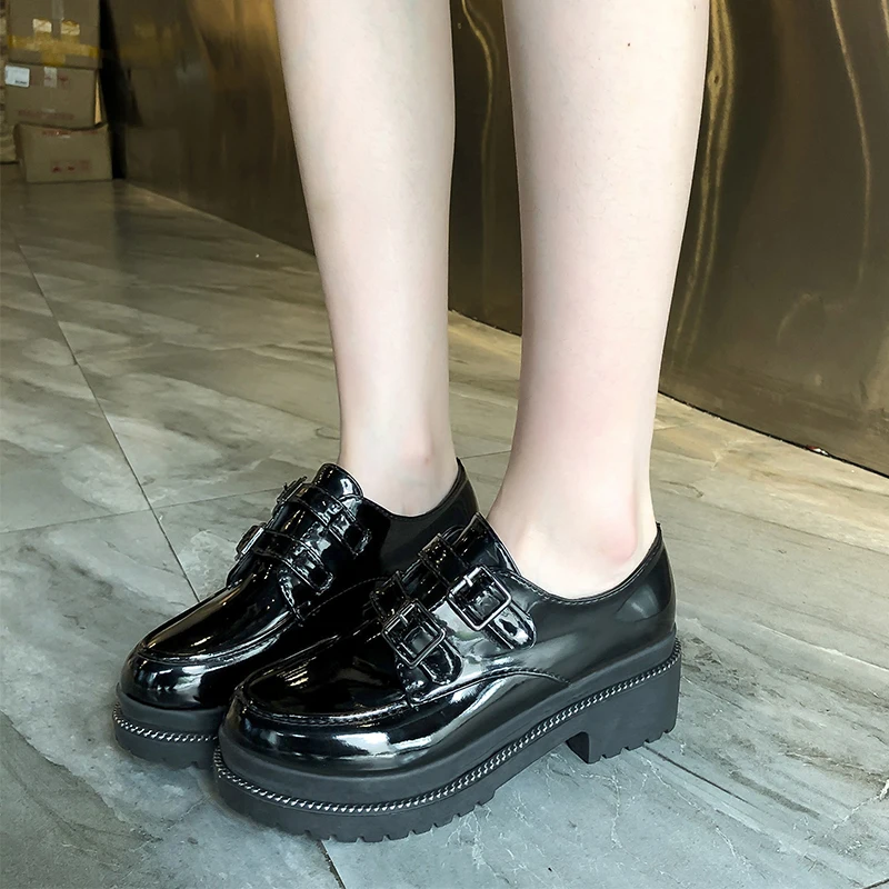 Kopen Vintage Schoenen Zwarte Schoenen Vrouwen Platform Hoge Hakken Schoenen Slip On Oxfords Vrouwen Mode Vrouwen Schoenen Comfort 2019 Herfst Winter