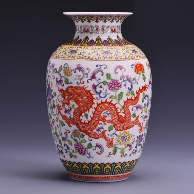 Antique Jingdezhen Vintage Eggshell Ceramic Vase Desk Accessories Crafts Enamel Dragon And Pheonix Vase Chinese Vase 1