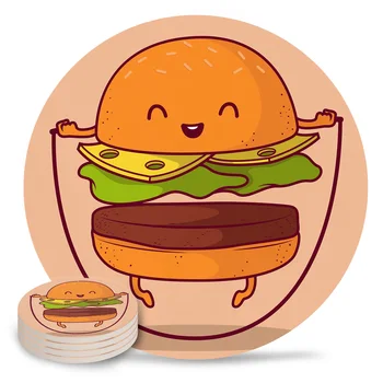

Cute Hamburger Skipping Sport Placemat Ceramic Drink Coasters Table Decoration Absorbent Moisture