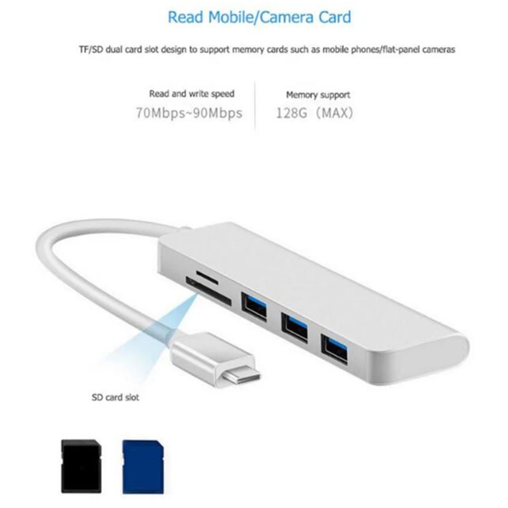 5 в 1 USB-C USB 3,1 type-C концентратор до 3 USB 3,0 SD TF устройство для чтения карт памяти камера OTG адаптер для MacBook samsung MateBook