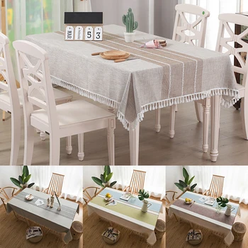 

Plaid Stripe Tassel Tablecloth Dust-Proof Table Covers For Kitchen Dinning Table Rectangular Linen Table Cloth Tea Table Cover