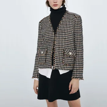 

Autumn and winter women's suit casual plaid fringed suit