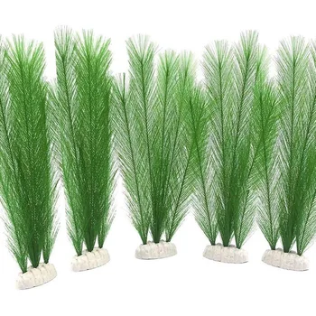 

Aquarium Decorations Fish Tank Artificial Green Water Plants Made Of Silk Fabrics Plastic,for All Fish and Pets 5Pcs