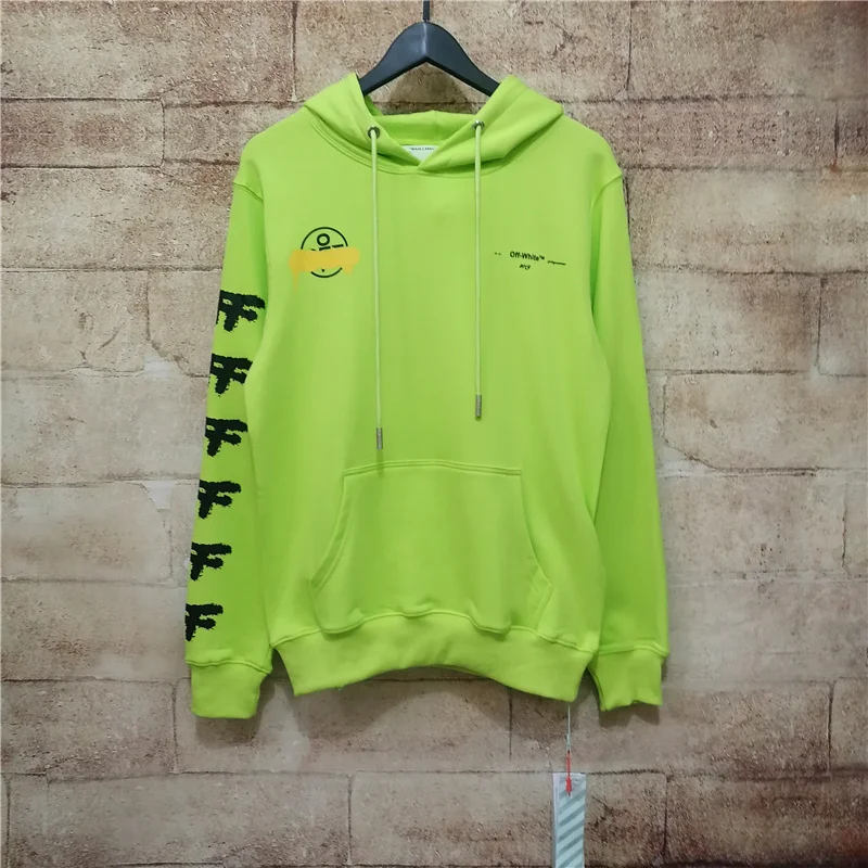 Высокое Качество OFF-WHITE 19SS OW splash ink graffiti cross arrow печать мужская пара толстовка с капюшоном - Цвет: Цвет: желтый