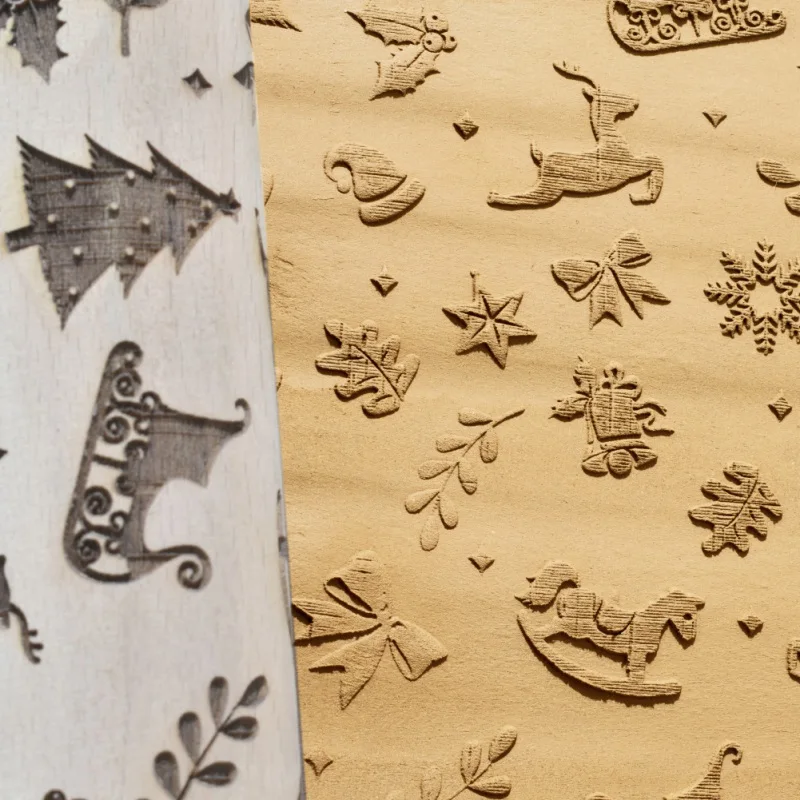 Christmas Embossing Rolling Pin Cake Dough Engraved Roller Snowflake Reindeer for Baking Cookies Noodle Biscuit Fondant Tools