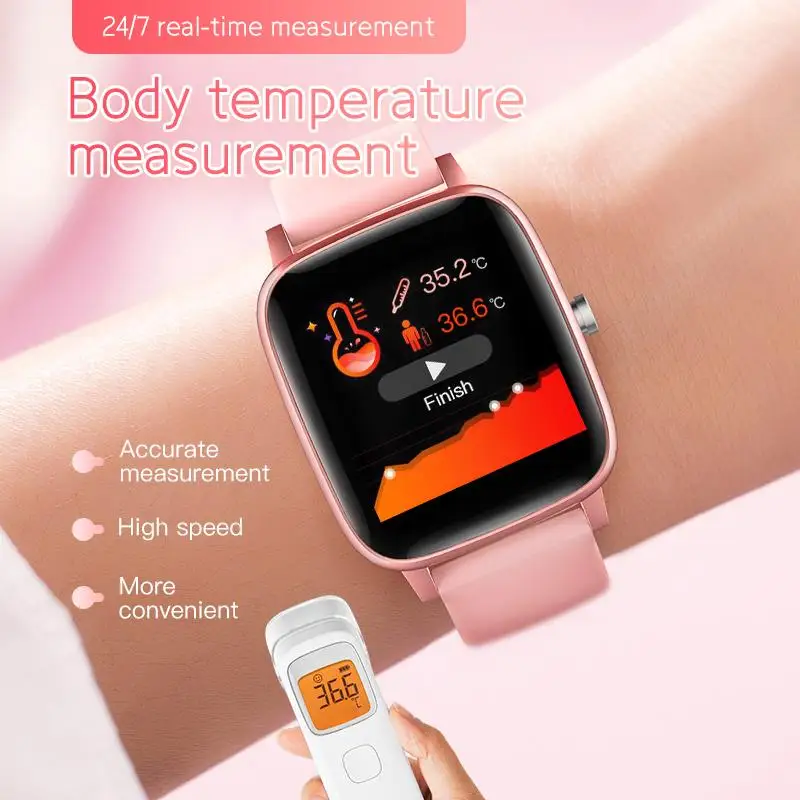 T98 Smart Watch Body Temperature Monitor Heart Rate Blood Pressure Oxygen Monitor Smart Wristband 1.4inch Full touch screenWatch