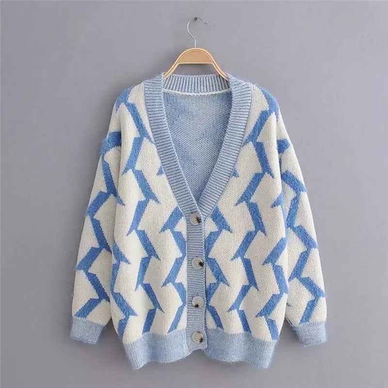 ^*Best Offers Women V Neck Loose Sweater Button Knit Print Cardigans Overcoat Single Breasted Fashion Casual Sweater Jacket