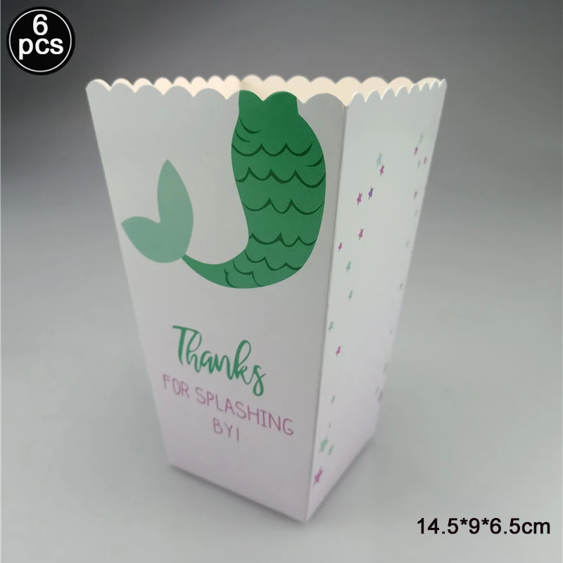 6pcs green boxes Хвост русалки коробка для конфет бумажные сумки для конфет коробки для попкорна русалка украшения для тематических вечеринок Дети День рождения Детские вечерние принадлежности - Цвет: 6pcs green boxes