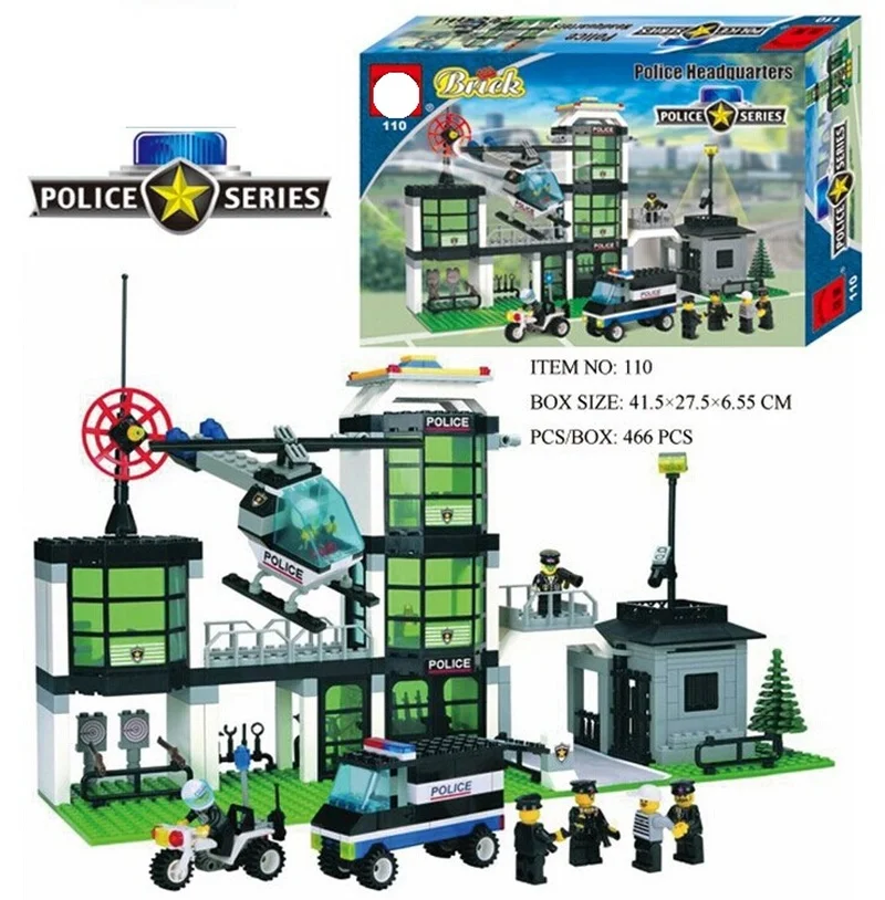 

466pcs Police Station Prison Trucks Building Blocks Compatible Legoing Boat Helicopter Policeman City Bricks Toys for Children