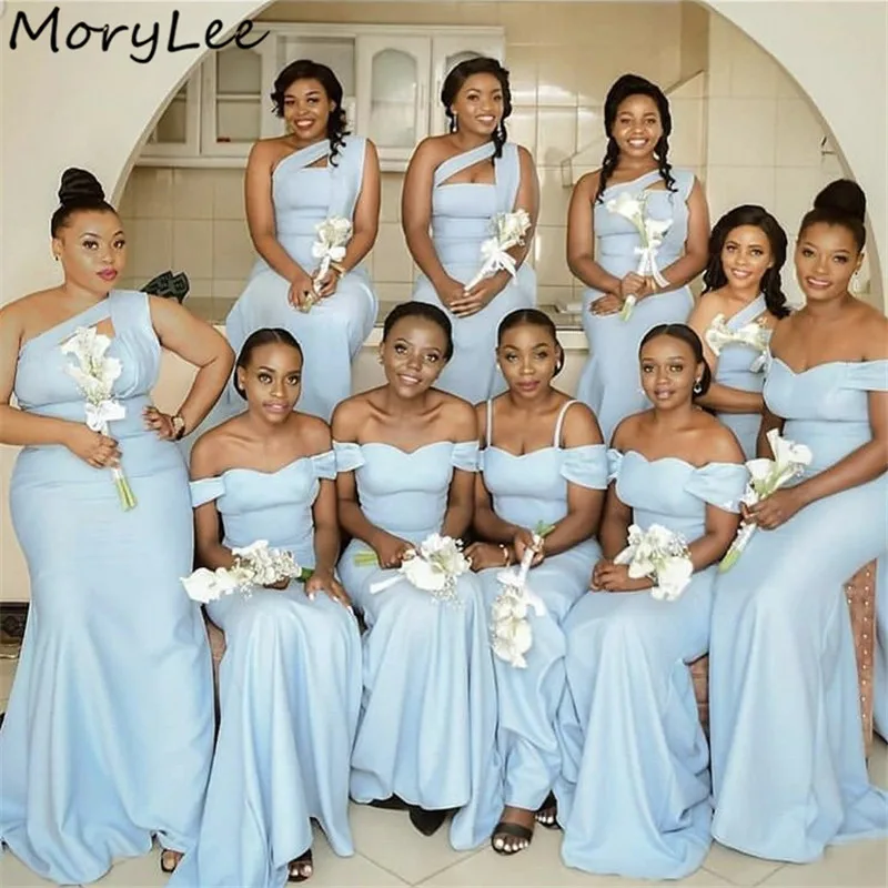 Bridesmaid Dresses African Style Baby Blue Sleeveless Mermaid Bridesmaid Dresses With Zipper Back Wedding Party Dresses